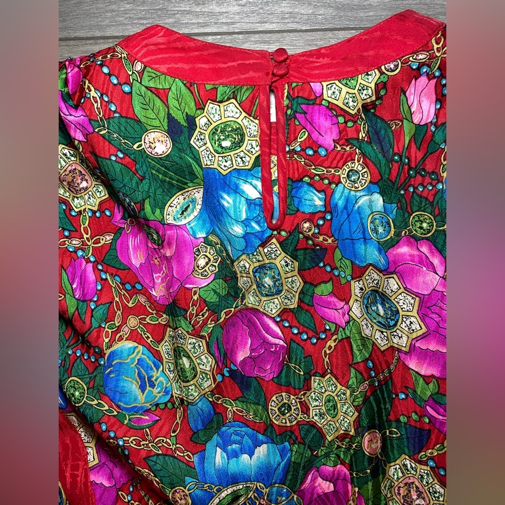 EUC True Vintage 1980s Diane Freis 100% Silk Bright Floral Maxi Dress - Picture 7 of 13